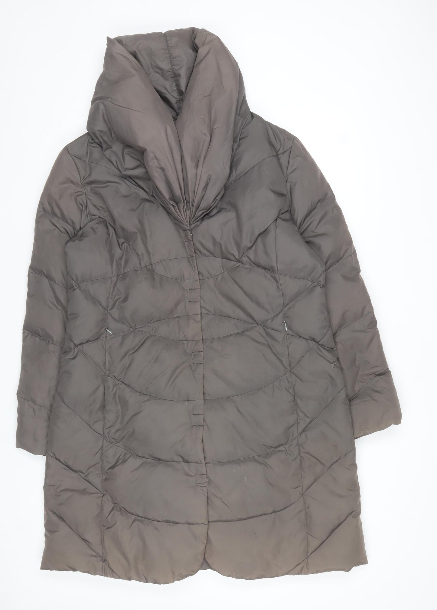 Nine West Women's Brown Long Puffer Coat Size L Hooded Quilted Winter Jacket