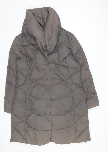 Nine West Women's Brown Long Puffer Coat Size L Hooded Quilted Winter Jacket