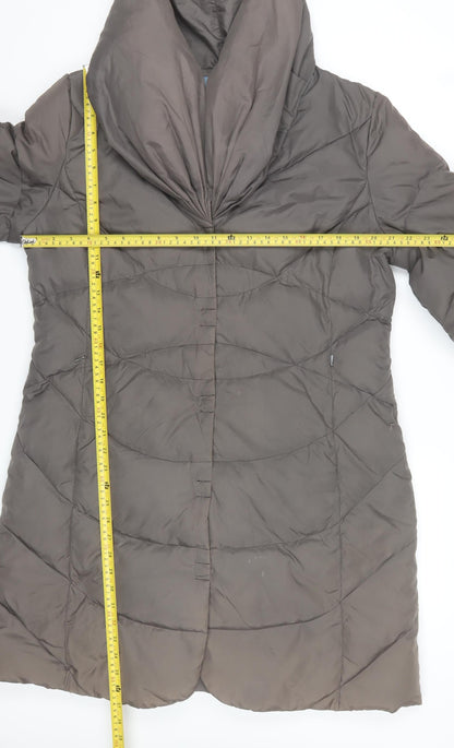Nine West Women's Brown Long Puffer Coat Size L Hooded Quilted Winter Jacket