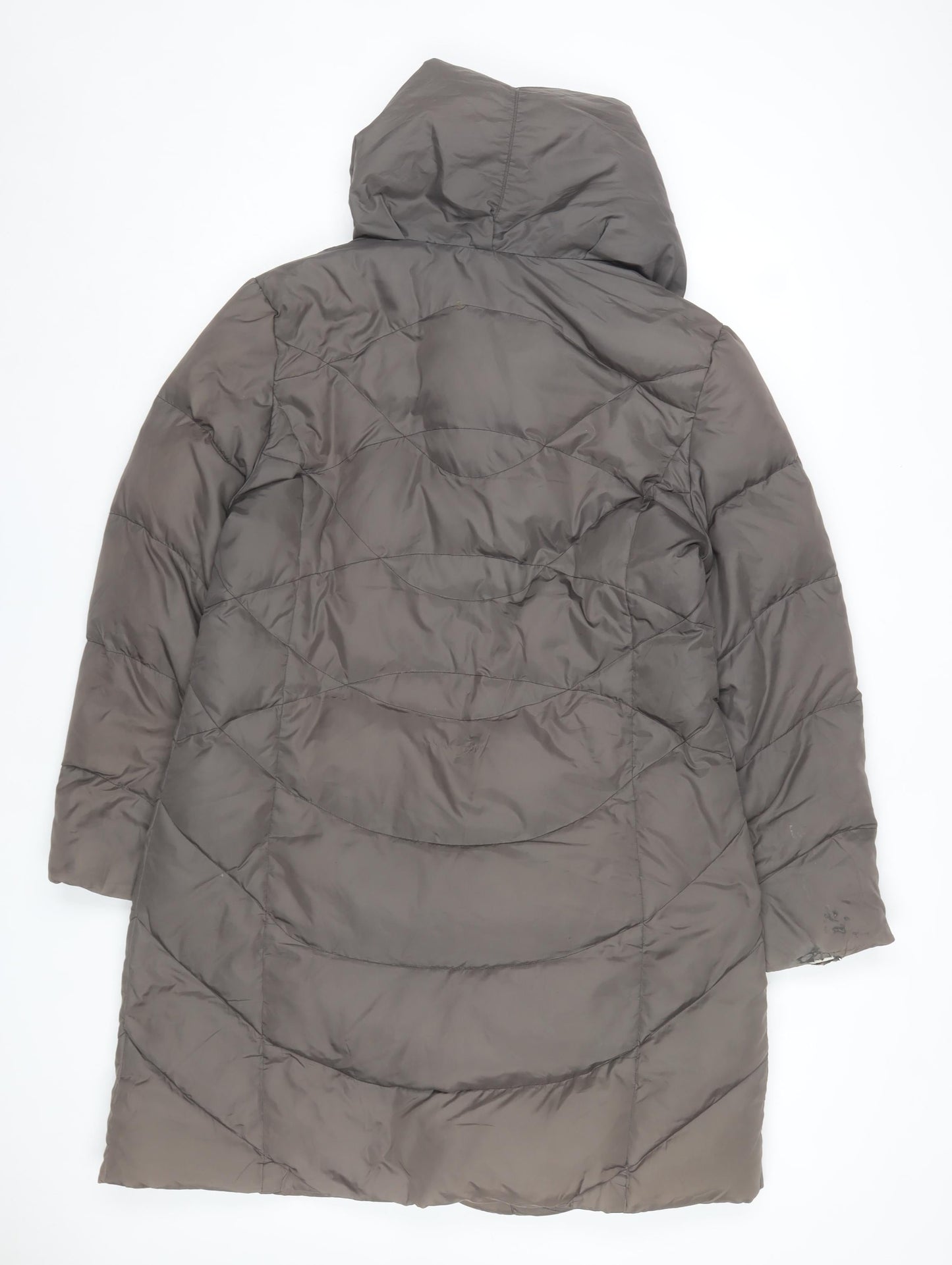 Nine West Women's Brown Long Puffer Coat Size L Hooded Quilted Winter Jacket