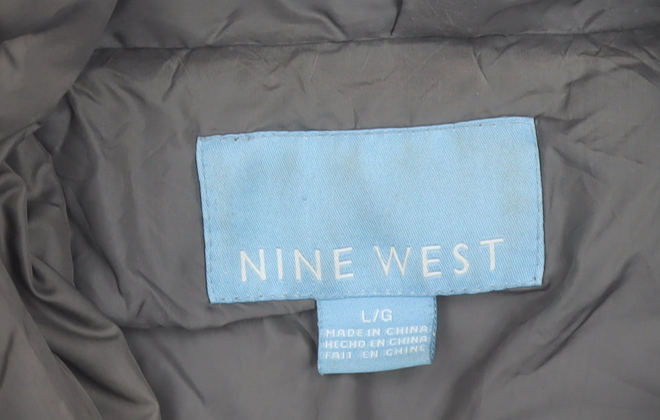 Nine West Women's Brown Long Puffer Coat Size L Hooded Quilted Winter Jacket