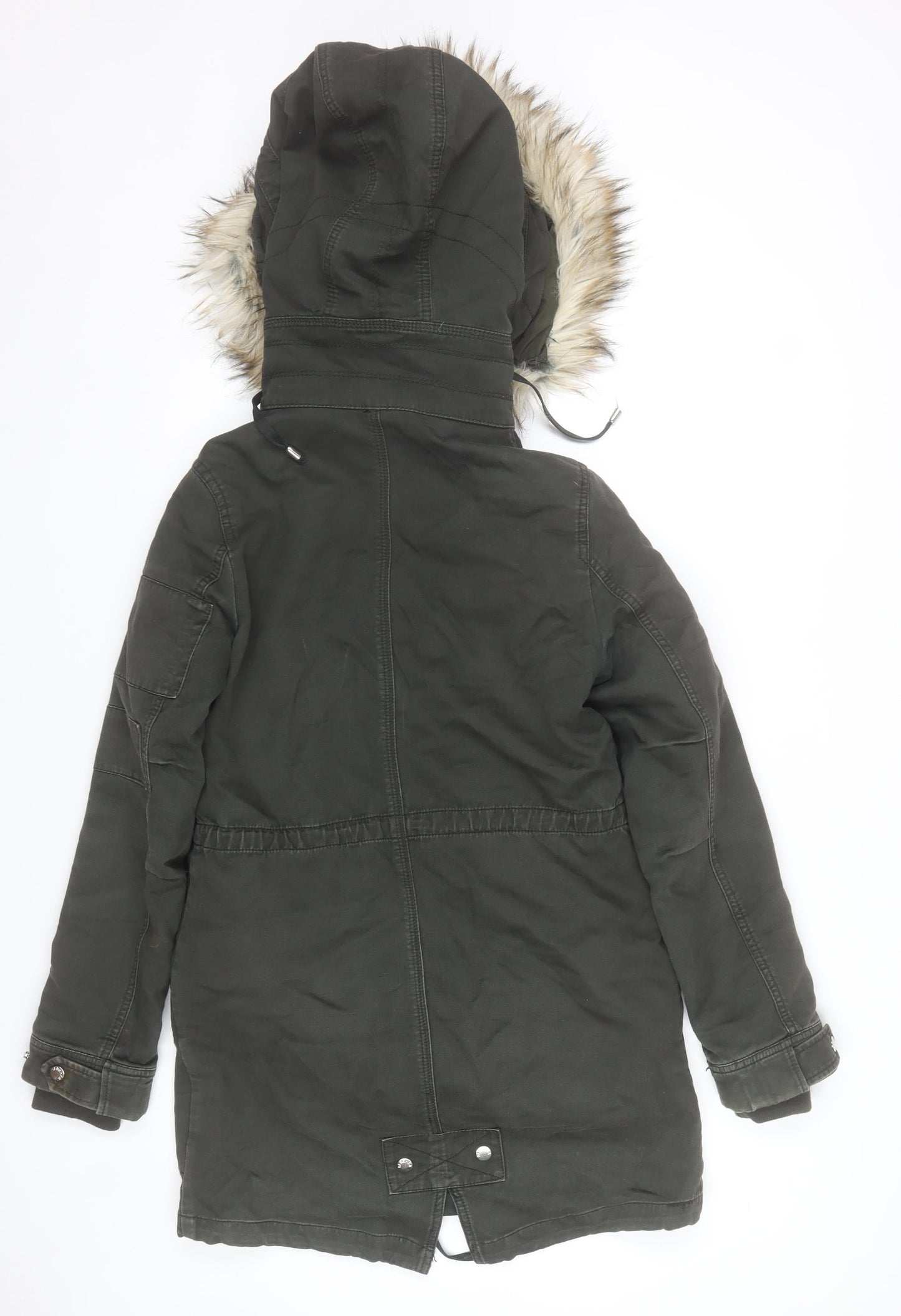 Bershka Womens Green Faux Fur Hooded Parka Coat XS