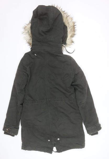 Bershka Womens Green Faux Fur Hooded Parka Coat XS