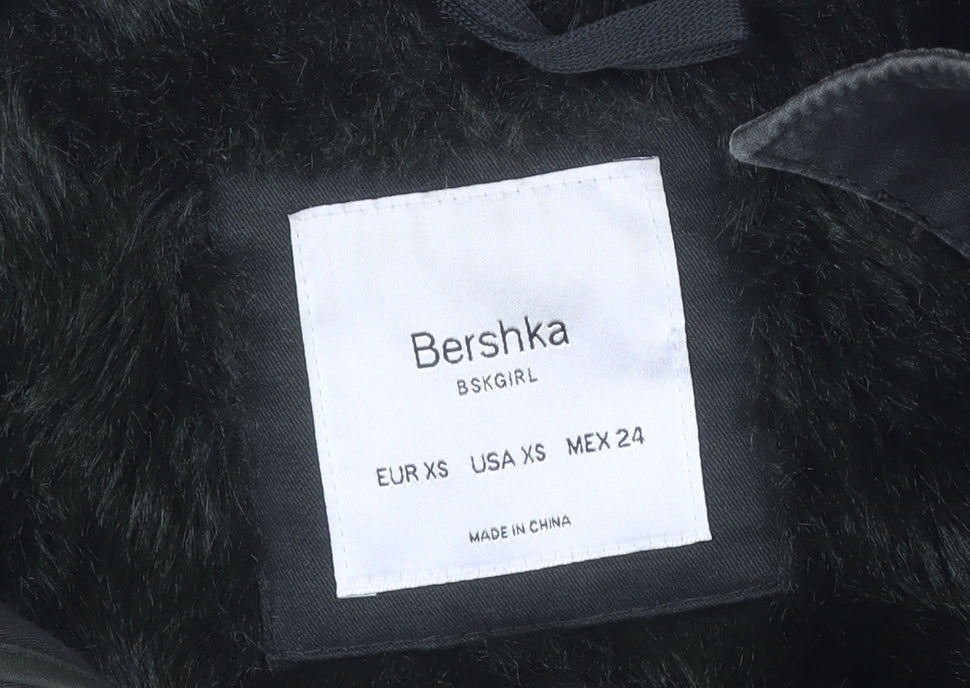 Bershka Womens Green Faux Fur Hooded Parka Coat XS
