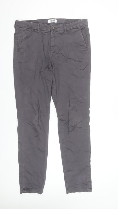 Jack & Jones Men's Grey Slim Fit Chino Trousers Size 32x32