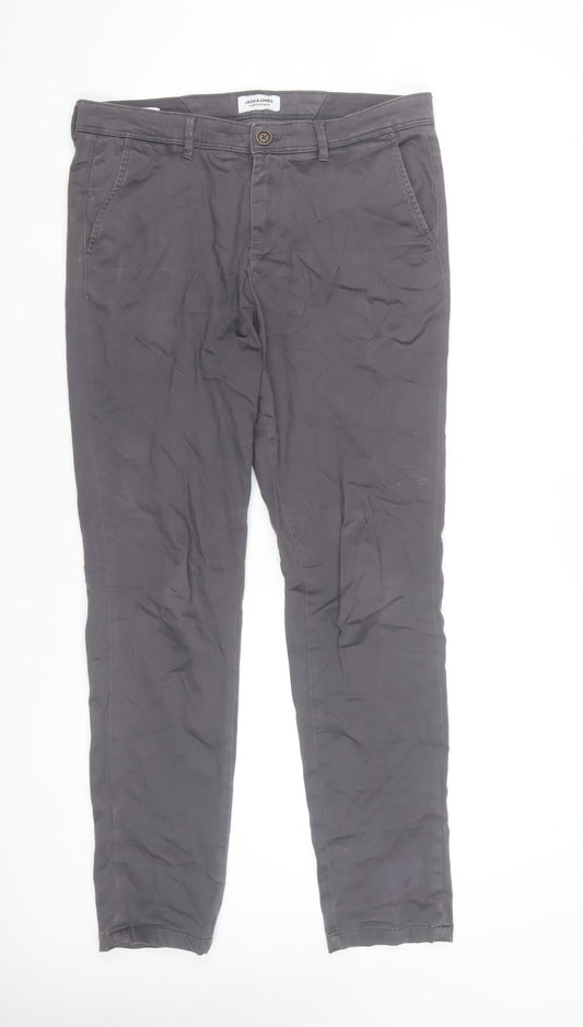 Jack & Jones Men's Grey Slim Fit Chino Trousers Size 32x32
