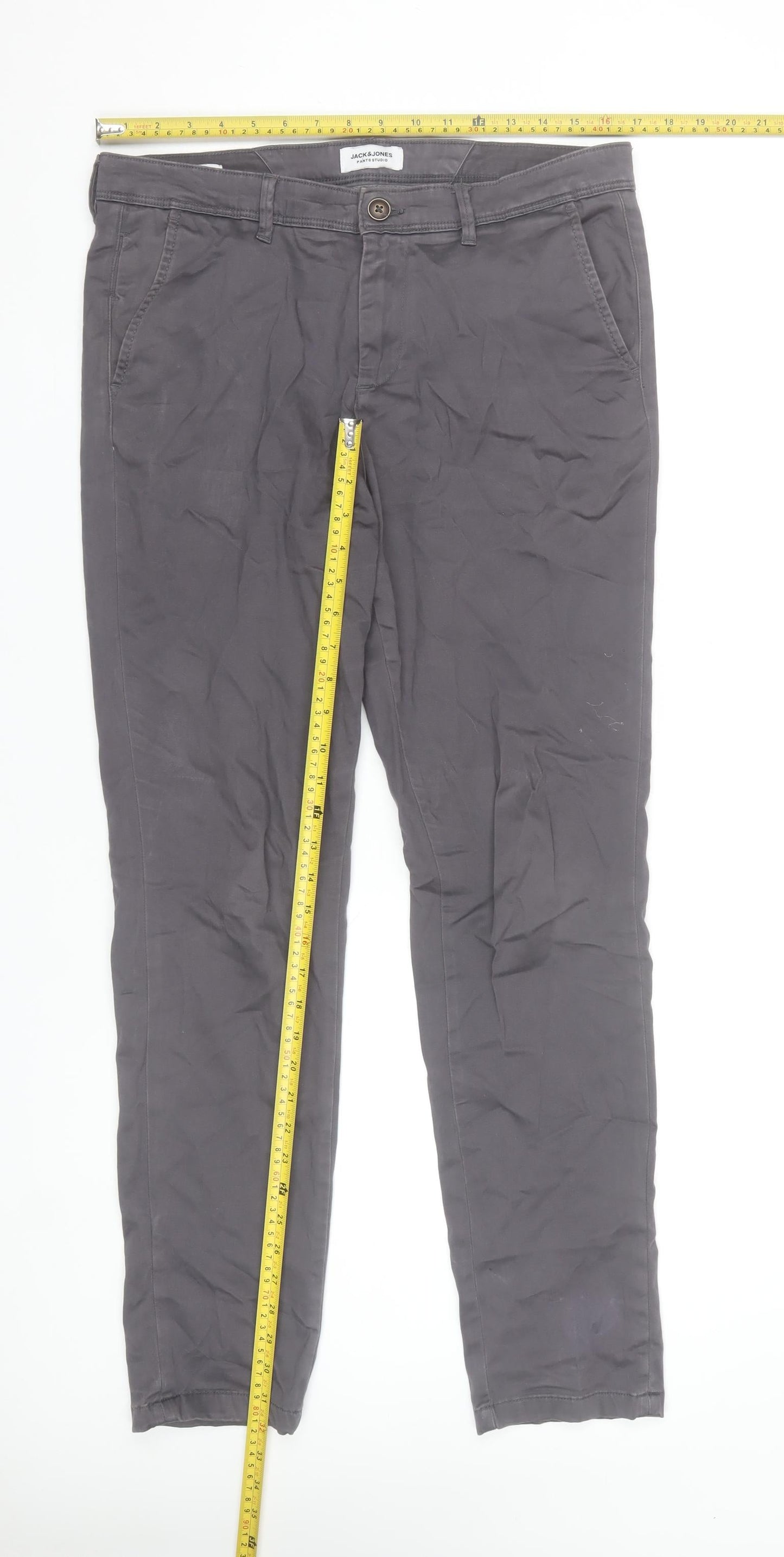 Jack & Jones Men's Grey Slim Fit Chino Trousers Size 32x32