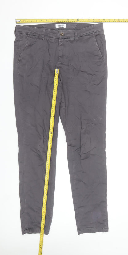 Jack & Jones Men's Grey Slim Fit Chino Trousers Size 32x32