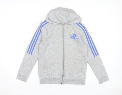 Adidas Boys Grey Full Zip Hoodie 13-14 Years Lined Cotton Blend