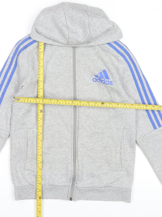 Adidas Boys Grey Full Zip Hoodie 13-14 Years Lined Cotton Blend