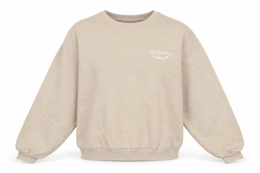 Hollister Women Beige Pullover Sweatshirt Size S Crew Neck Cotton Blend