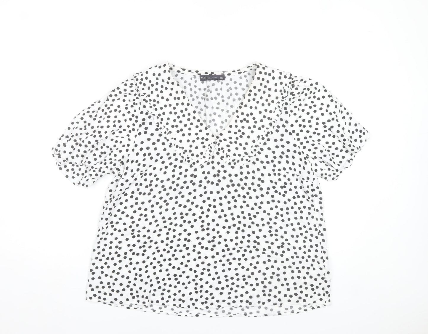 Marks and Spencer Womens Ivory Polka Dot V-Neck Ruffle Blouse Size 8