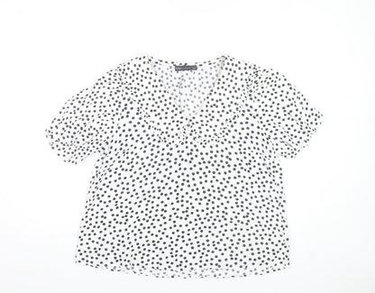 Marks and Spencer Womens Ivory Polka Dot V-Neck Ruffle Blouse Size 8