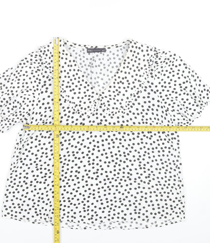 Marks and Spencer Womens Ivory Polka Dot V-Neck Ruffle Blouse Size 8