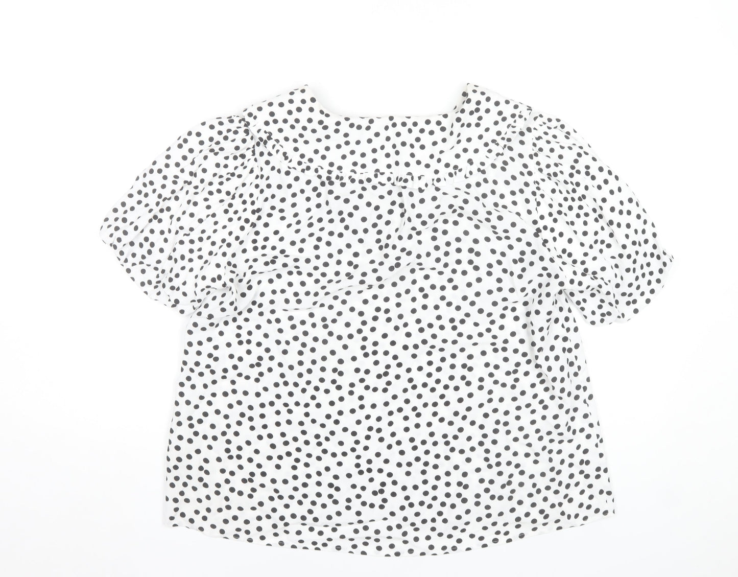 Marks and Spencer Womens Ivory Polka Dot V-Neck Ruffle Blouse Size 8