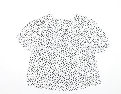 Marks and Spencer Womens Ivory Polka Dot V-Neck Ruffle Blouse Size 8