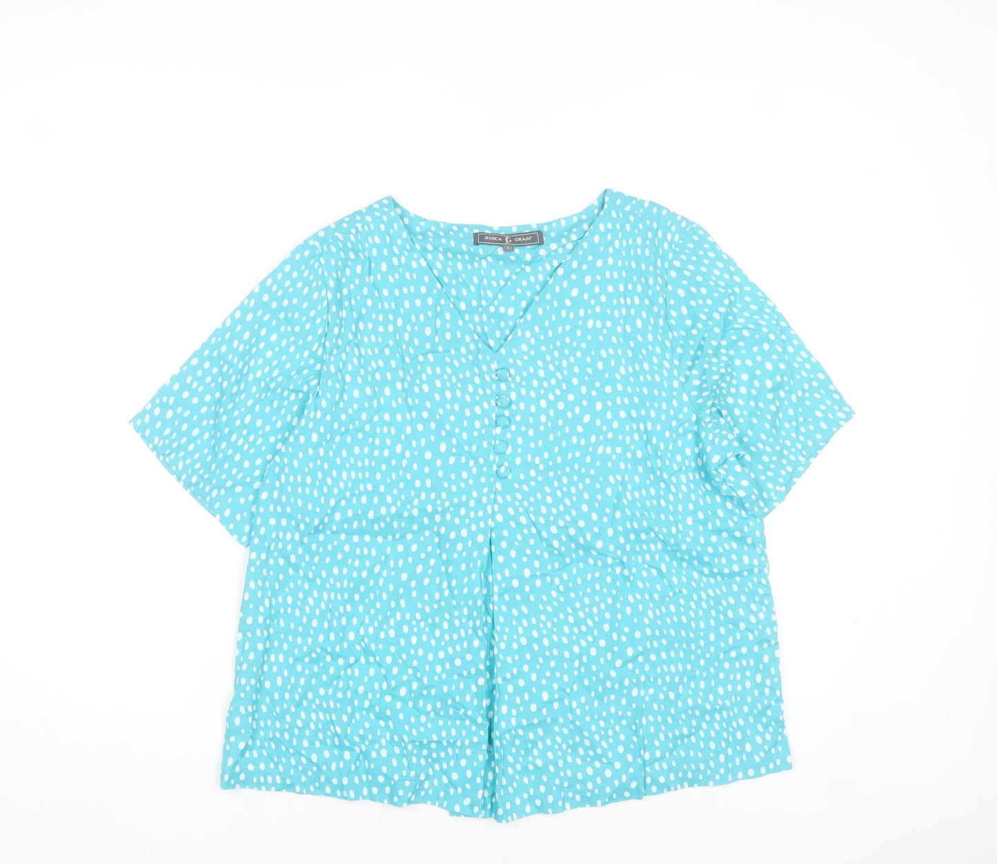 Jessica Graaf Women’s Blue Polka Dot Short Sleeve V-Neck Blouse Size S