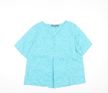 Jessica Graaf Women’s Blue Polka Dot Short Sleeve V-Neck Blouse Size S