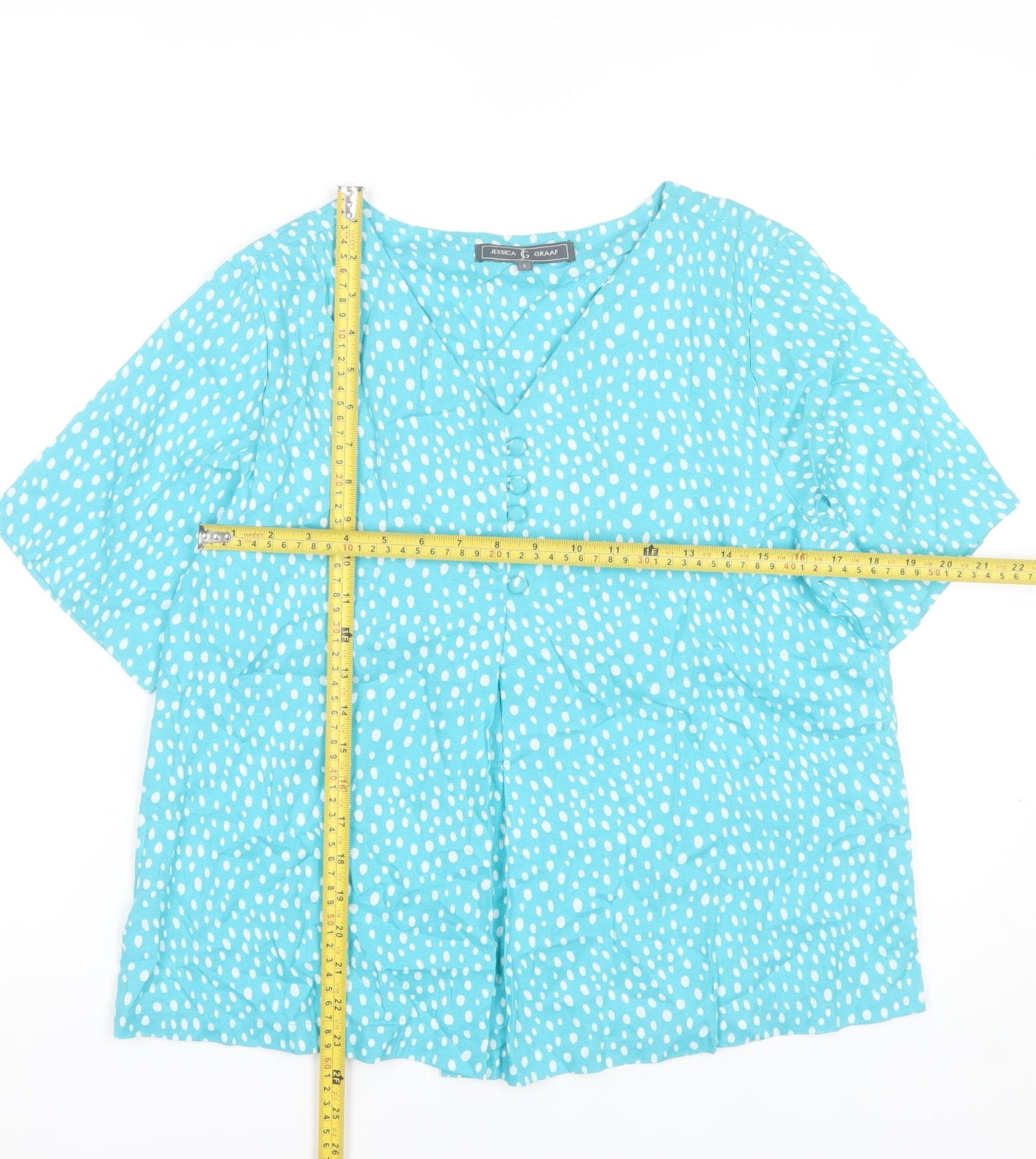 Jessica Graaf Women’s Blue Polka Dot Short Sleeve V-Neck Blouse Size S