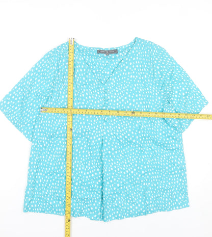 Jessica Graaf Women’s Blue Polka Dot Short Sleeve V-Neck Blouse Size S