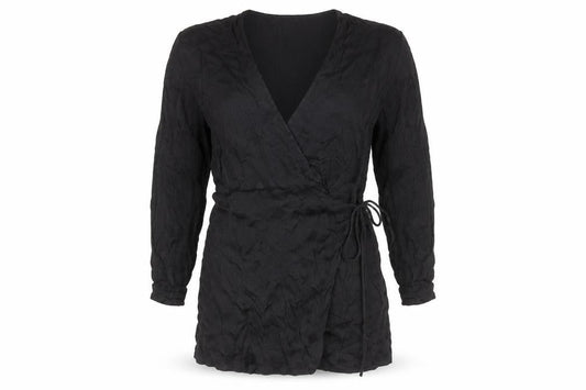 Zara Women Black Wrap Dress Size 16 Woven V-Neck Long Sleeve