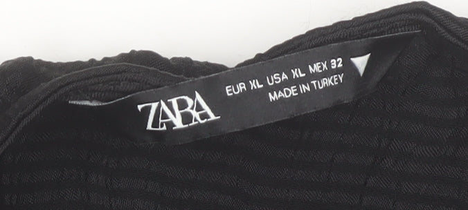 Zara Women Black Wrap Dress Size 16 Woven V-Neck Long Sleeve