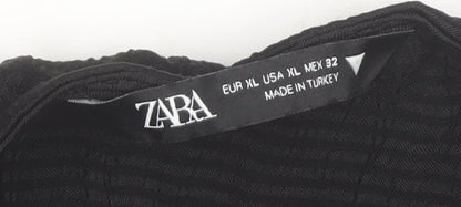 Zara Women Black Wrap Dress Size 16 Woven V-Neck Long Sleeve