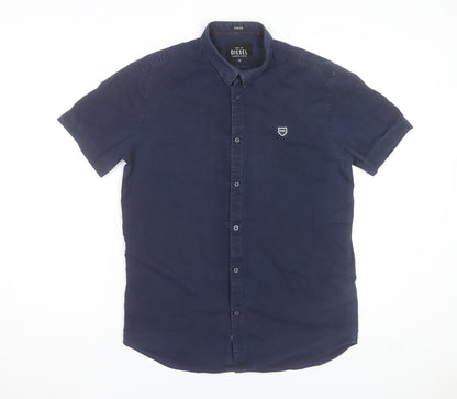 Diesel Men's Blue Regular Fit Short Sleeve Button-Up Shirt Size M