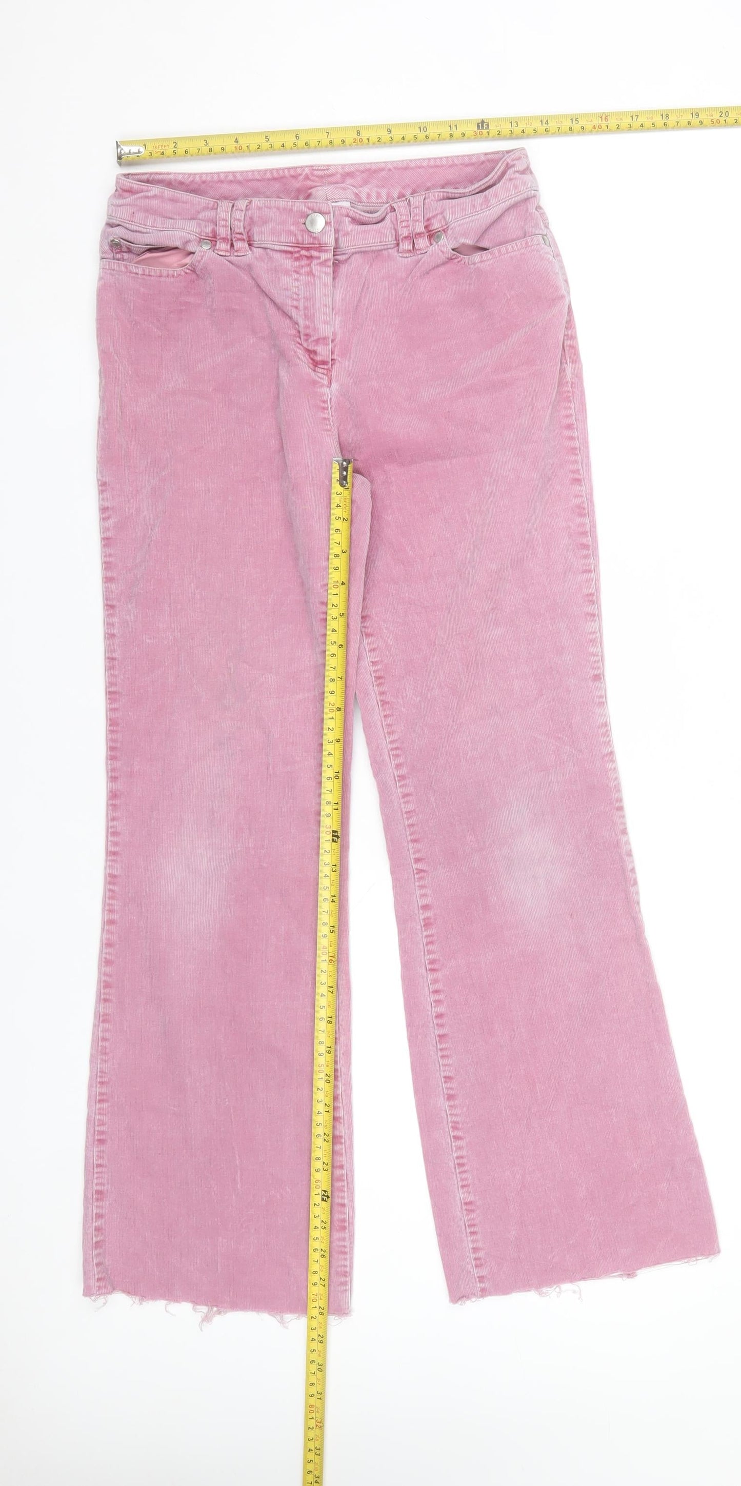 Next Womens Pink Corduroy Flared Trousers UK 8 Regular