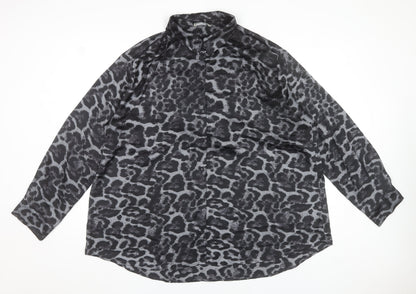 Gallery Women's Black Animal Print Long Sleeve Blouse Size 20