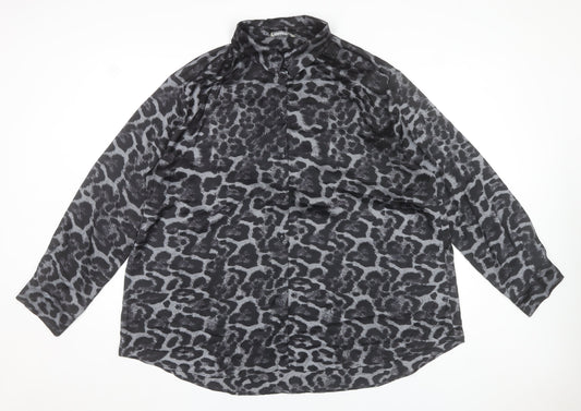 Additional front view of Gallery Women's Black Animal Print Long Sleeve Blouse, size 20
