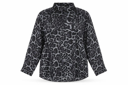 Front view of Gallery Women's Black Animal Print Long Sleeve Blouse, size 20