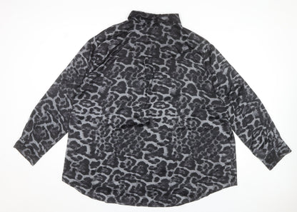 Gallery Women's Black Animal Print Long Sleeve Blouse Size 20