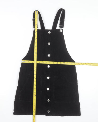 Topshop Women Black Corduroy Pinafore Dress Size 8 Sleeveless Button Front