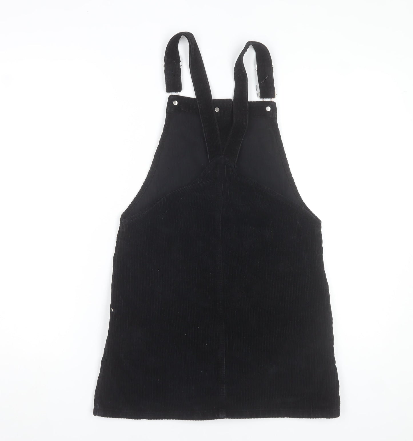 Topshop Women Black Corduroy Pinafore Dress Size 8 Sleeveless Button Front