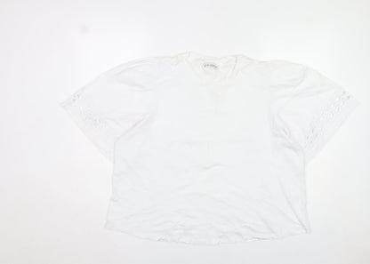 Gallery Womens White Cotton Short Sleeve Blouse XL