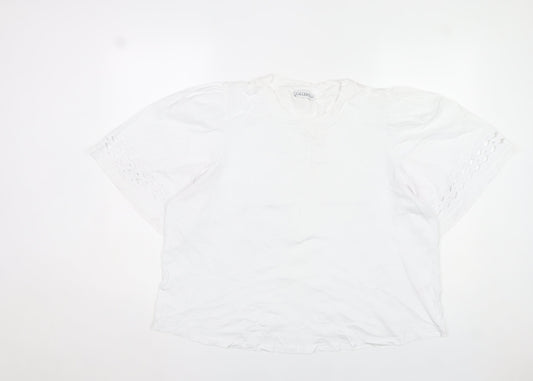 Additional front view of Gallery women’s white cotton short sleeve blouse xl