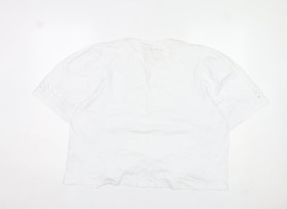 Gallery Womens White Cotton Short Sleeve Blouse XL