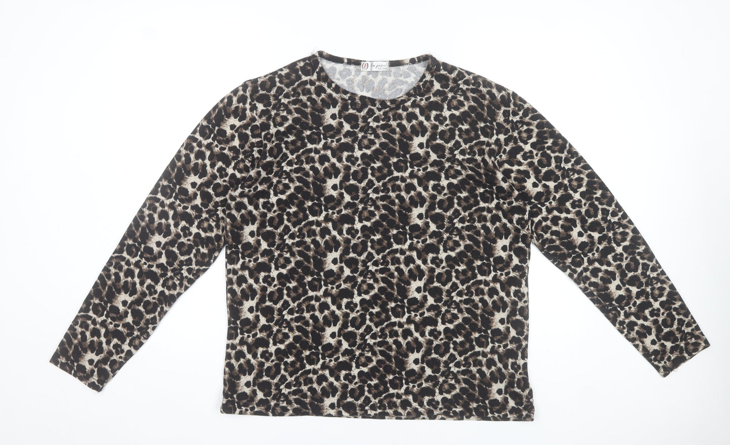 Oujian Women's Brown Leopard Print Long Sleeve T-Shirt Size 2XL
