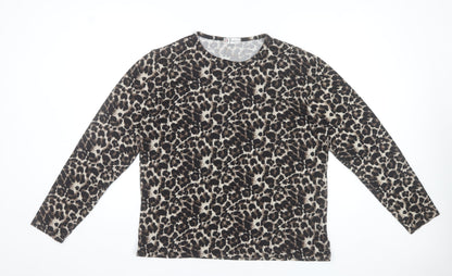 Oujian Women's Brown Leopard Print Long Sleeve T-Shirt Size 2XL
