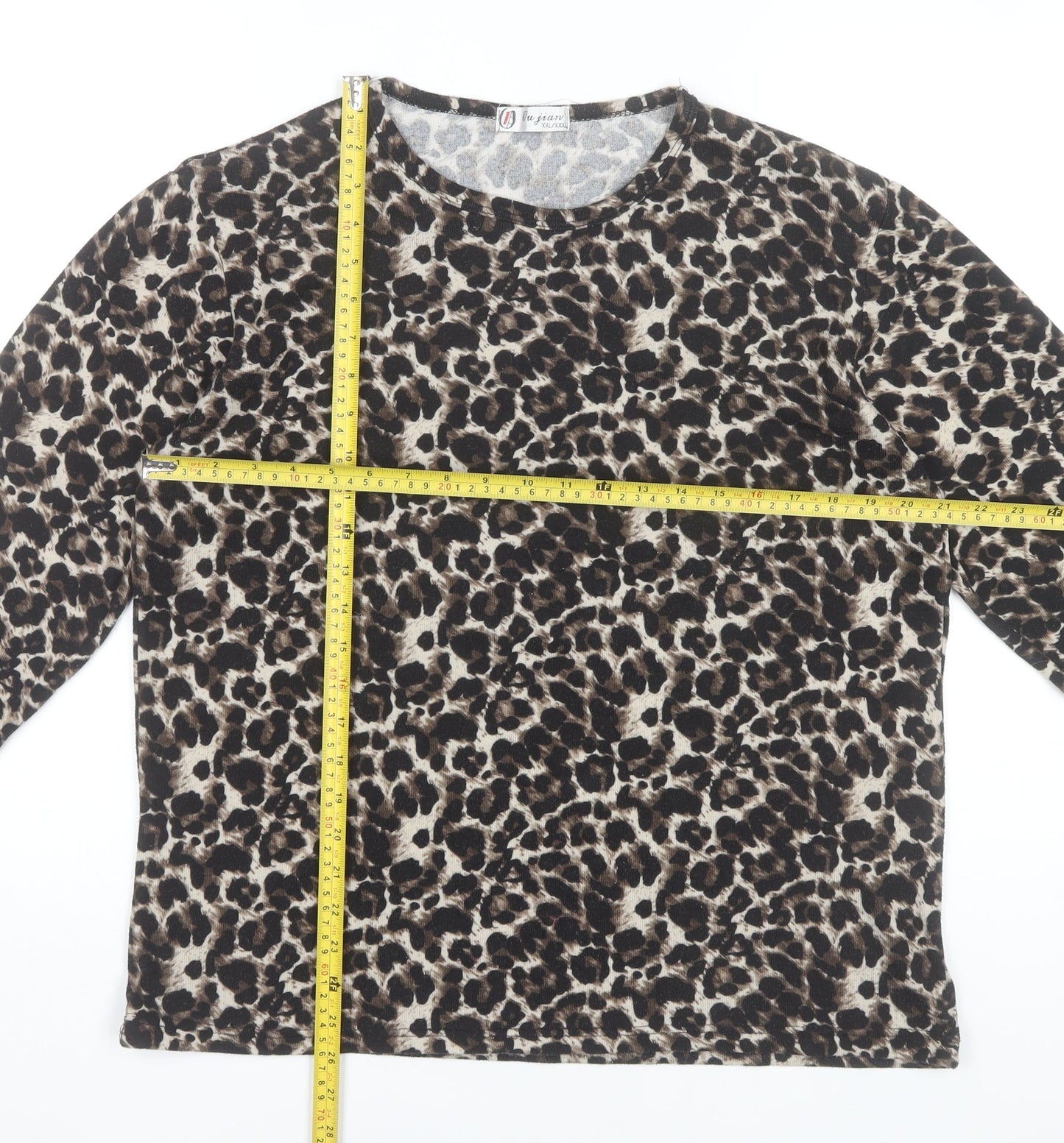 Oujian Women's Brown Leopard Print Long Sleeve T-Shirt Size 2XL
