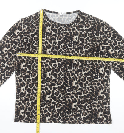 Oujian Women's Brown Leopard Print Long Sleeve T-Shirt Size 2XL