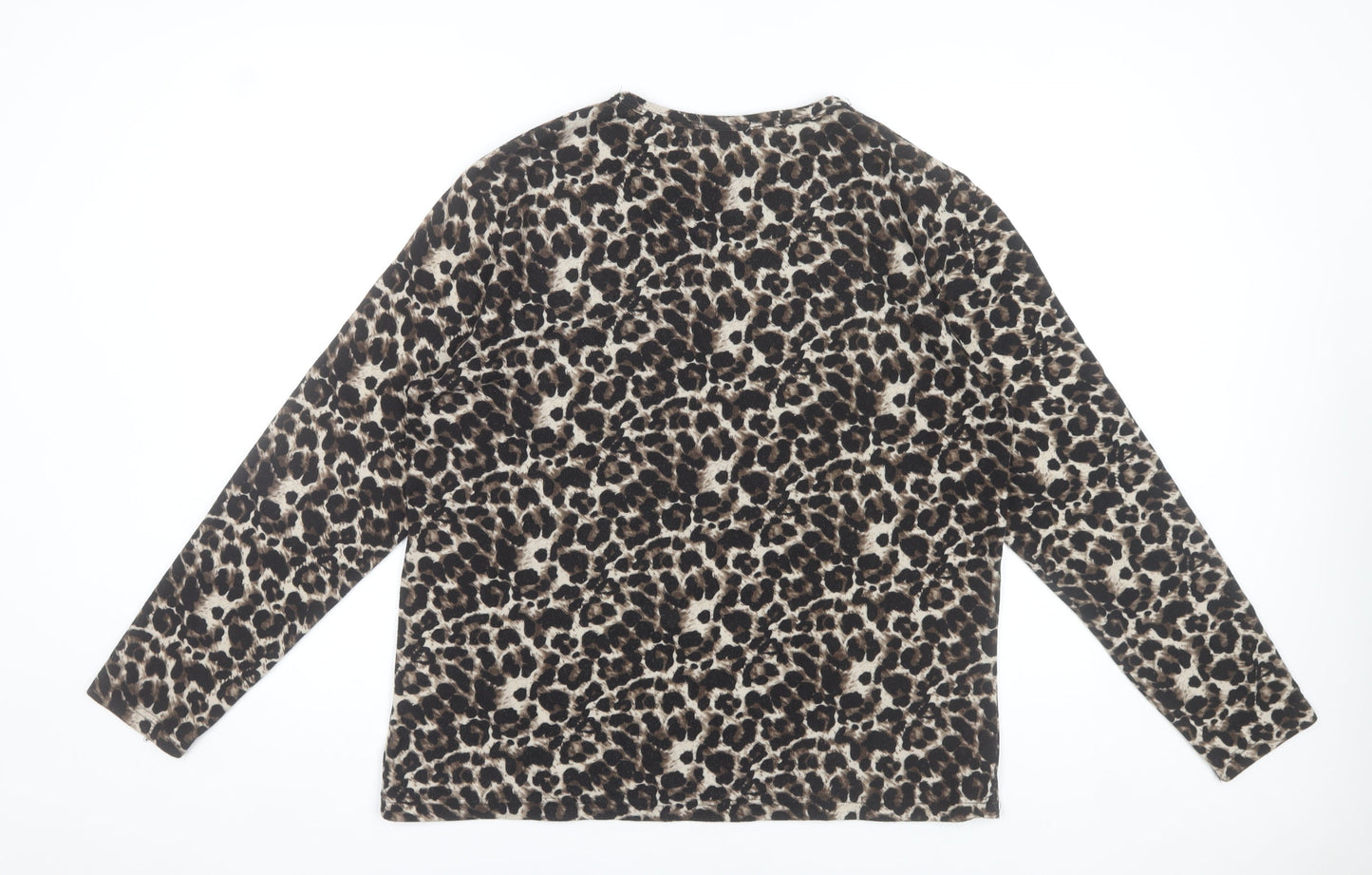 Oujian Women's Brown Leopard Print Long Sleeve T-Shirt Size 2XL