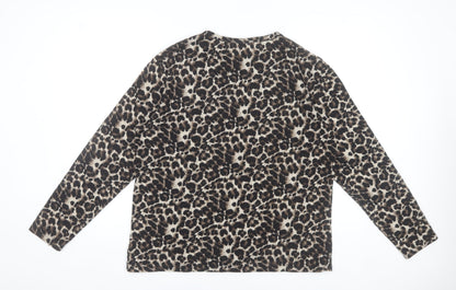 Oujian Women's Brown Leopard Print Long Sleeve T-Shirt Size 2XL