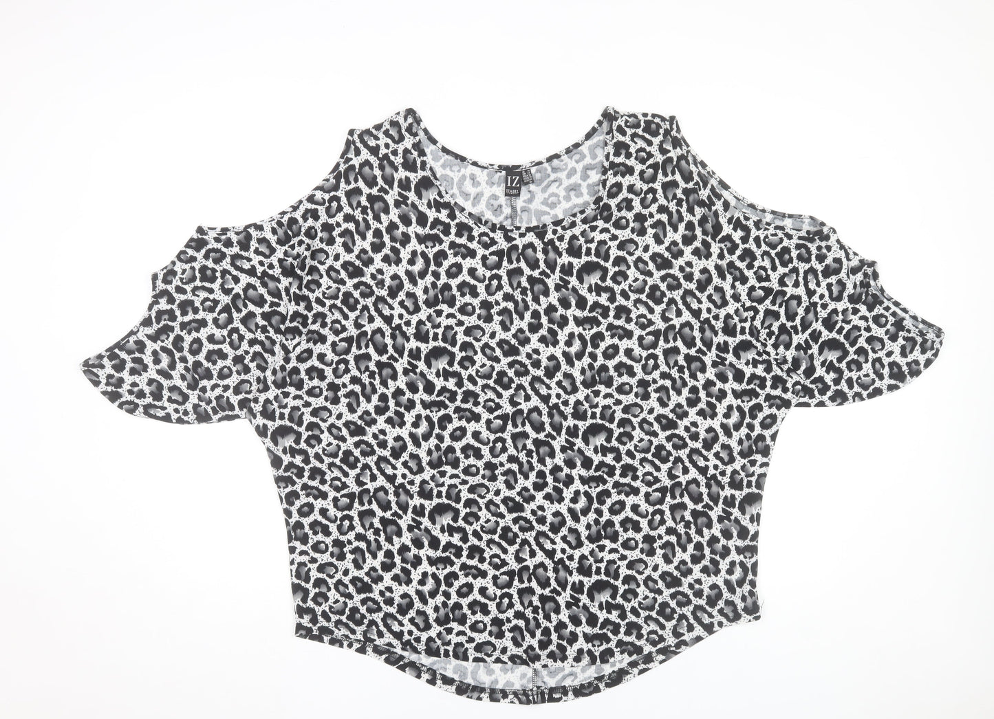 Izabel London Women's Grey Animal Print Cold Shoulder Top Size 14
