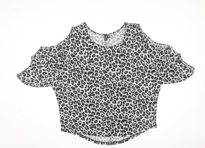Izabel London Women's Grey Animal Print Cold Shoulder Top Size 14