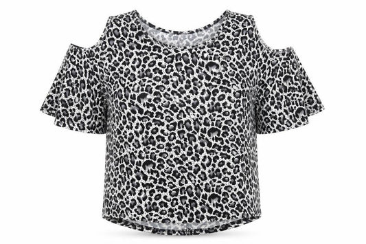Izabel London Women's Grey Animal Print Cold Shoulder Top Size 14