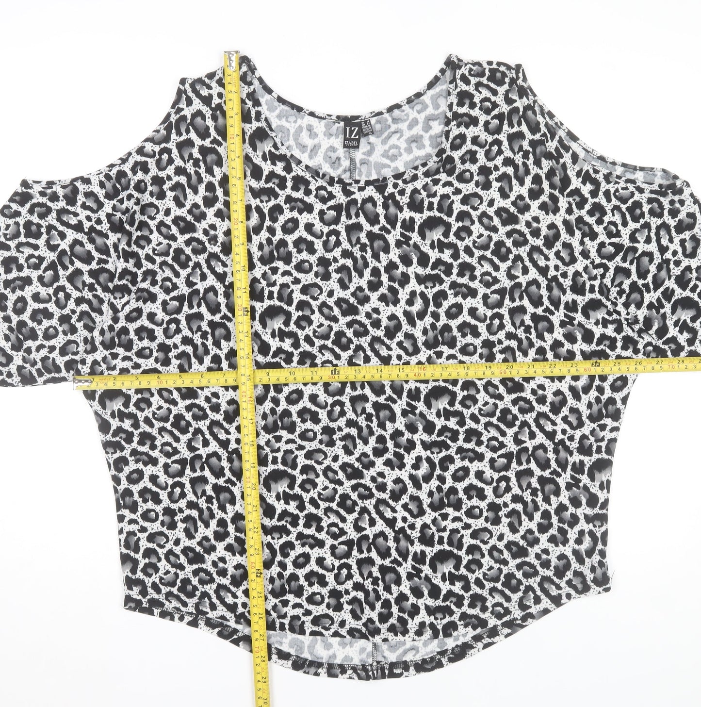 Izabel London Women's Grey Animal Print Cold Shoulder Top Size 14