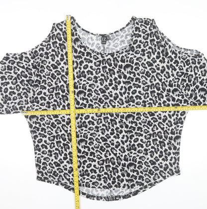 Izabel London Women's Grey Animal Print Cold Shoulder Top Size 14