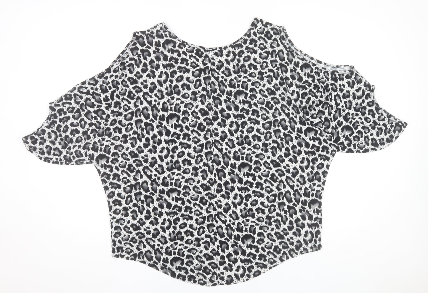 Izabel London Women's Grey Animal Print Cold Shoulder Top Size 14